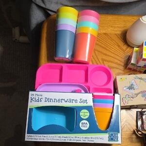 Kids' 24 Pc Dinnerware Set - Pink, Blue, Green And 10 Cups